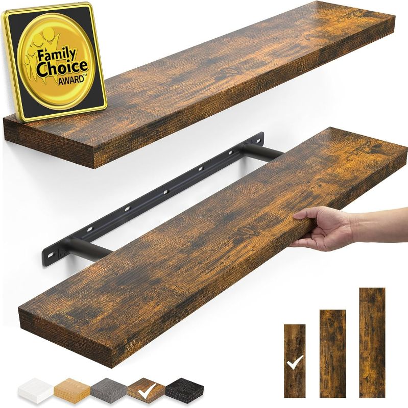 Photo 1 of BAYKA Floating Shelves Set of 2, 22.5" Rustic Wood Wall Mounted Shelves for Bedroom, Living Room, Kitchen & Office, Hanging Display Shelf with 22 lbs Capacity (Rustic Brown)