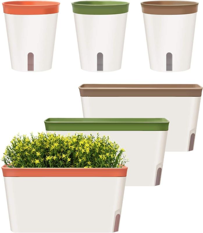 Photo 1 of GardenBasix Self Watering Pots Window Box for Indoor Plants Set of 6 Home Garden Modern Decorative Flower Planter for All House Herbs Succulents (6, Tricolor)