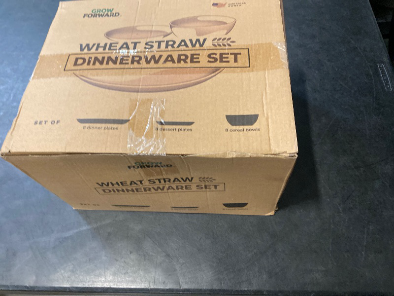 Photo 1 of Grow Forward 24-piece Premium Wheat Straw Dinnerware Sets for 8 - Unbreakable Dishwasher & Microwave Safe Plastic Plates and Bowls Sets - Patio, Outdoors, RV, Camping Dishes - Sahara