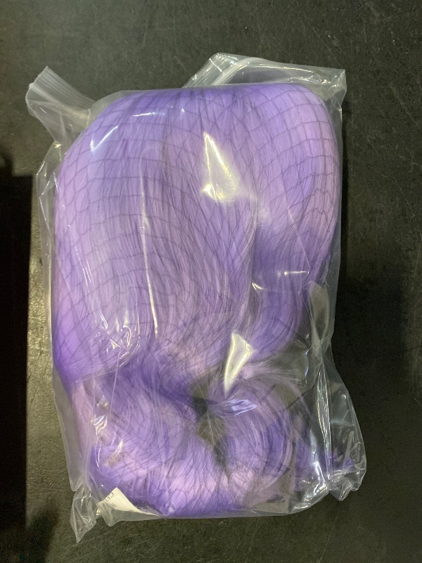 Photo 1 of FAELBATY Wavy Wig Short Purple Wigs With Air Bangs Shoulder Length Wig For Women Curly Wavy Synthetic Halloween Cosplay Wig for Girl Costume Wigs (12" Purple Color)