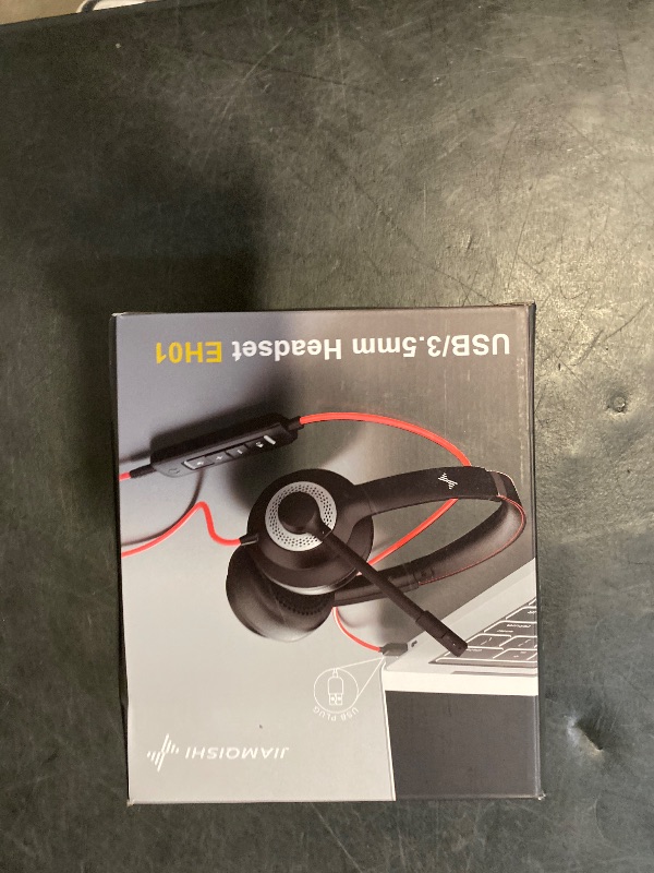 Photo 1 of JIAMQISHI USB Headset with Mic for PC, On-Ear Computer Laptop Headphones with Noise Cancelling Microphone in-line Control for Home Office Online Class Skype Zoom (USB+3.5mm, Black)