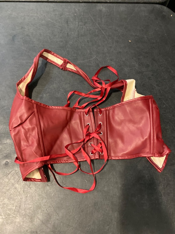Photo 1 of XS Floerns Women's Y2K PU Leather Halter Neck Hook Eye Backless Asymmetrical Party Crop Tank Top Burgundy 
