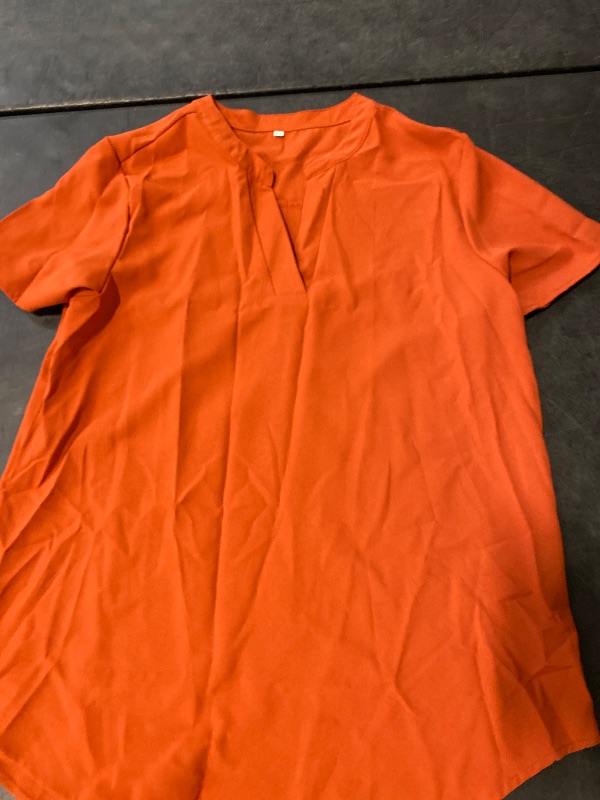 Photo 1 of Size M Allimy Women Summer Short Sleeve Shirts Casual V Neck Tunics Tops and Blouses Orange
