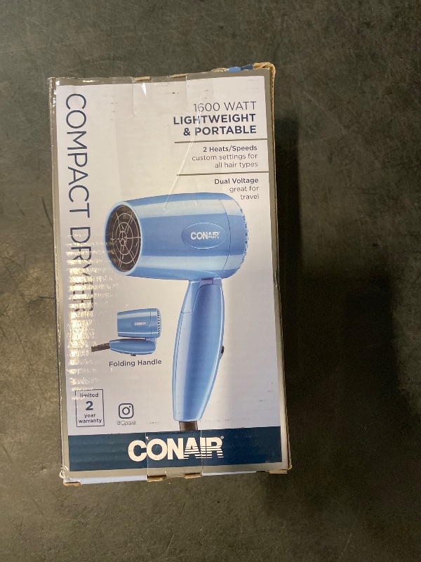 Photo 1 of Conair Travel Hair Dryer with Dual Voltage, 1600W Compact Hair Dryer with Folding Handle, Travel Blow Dryer