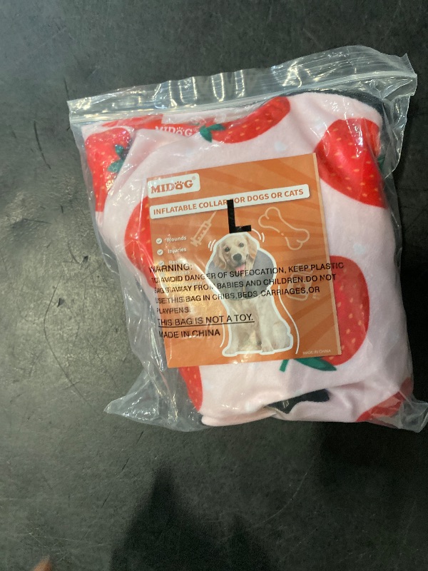 Photo 1 of MIDOG Inflatable Dog Neck Donut Collar Alternative After Surgery, Soft Protective Recovery Cone for Small Medium Large Dogs and Cats Puppies - Alternative E Collar (Strawberry, L)