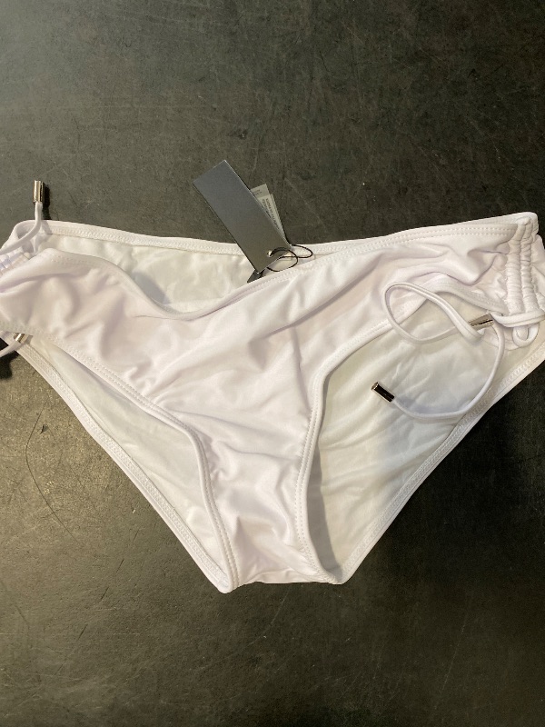 Photo 1 of (M) Talisea Womens Low Rise Bikini Bottoms - Side Tie Bathing Suit Swim Bottom Ruched Swimsuits Swimwear White