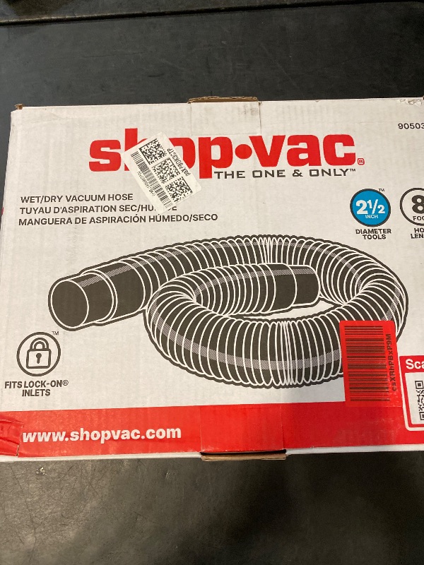 Photo 1 of Shop-Vac 9050333 Vacuum Hose for Standard or Locking Inlets, 8-Foot x 2.5 Inch Diameter, Prevents Clogging With Bulky Debris, (1-Pack)