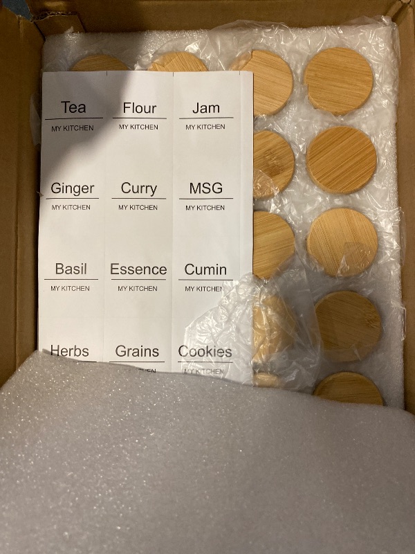 Photo 1 of Tzerotone Spice Jar Set,2.5oz 20 Piece Glass Jar with Bamboo Airtight Lids and Labels, Mini Clear Food Storage Containers for pantry, kitchen canisters for Tea, Herbs, Sugar, Salt, Coffee