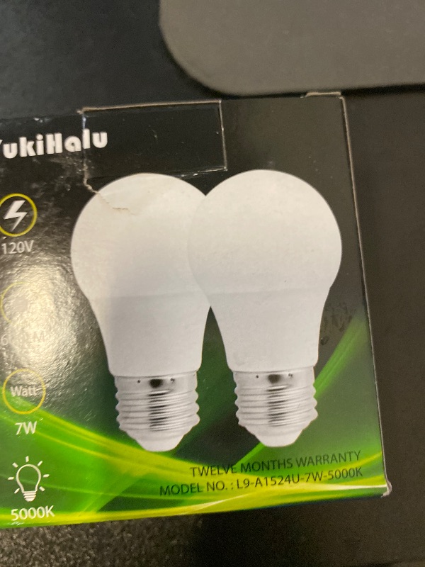 Photo 1 of YukiHalu LED Refrigerator Light Bulb 60W Equivalent A15 Appliance Fridge Bulbs, Waterproof 600 Lumen 7W 120V Daylight 5000K E26 Medium Base, Small Size Bulb for Damp Location, Not-Dim, 2-Pack