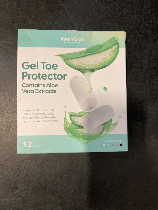 Photo 1 of Welnove Gel Toe Cap and Protector - Silicone Toe Covers - Toe Cushions for Pain Relief, Missing or Ingrown Toenails, Corns, Calluses, Blisters - Infused Aloe Vera Extract (4 Large + 8 Medium, Clear)