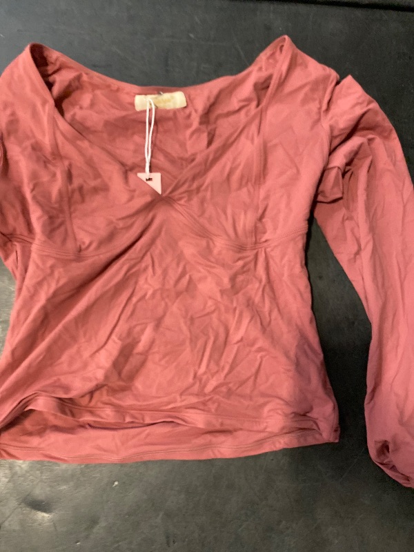Photo 1 of Size L QINSEN Going Out Tops for Women Cropped Long Sleeve Tee Shirt Fitted Square Neck Fall Tops Merlot L