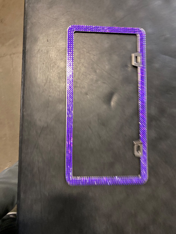 Photo 1 of Car Bling License Plate Frame Sparkly 2 Holes 3 Row Acrylic Crystal Stainless Steel Universal License Plate Frame with Screw Caps Covers for US Auto Vehicles (1 Pack, Purple)