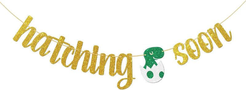 Photo 1 of Hatching Soon Banner, Dinosaur Baby Shower Decorations for Boy, Dinosaur Party Supplies, Welcome Baby Banner, Kids 1st Birthday Party Supplies