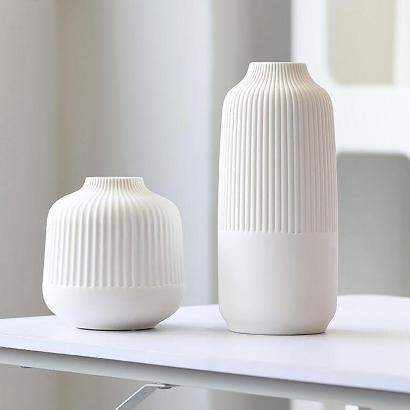 Photo 1 of Ceramic Vase Set of 2, Modern Decor, Neutral Vases for Home Decor Boho Decor, Vases for Kitchen, Bedroom, Office, Living Room & Bathroom, Shelf Decor, Centerpiece Table,Mantel (Matt white)