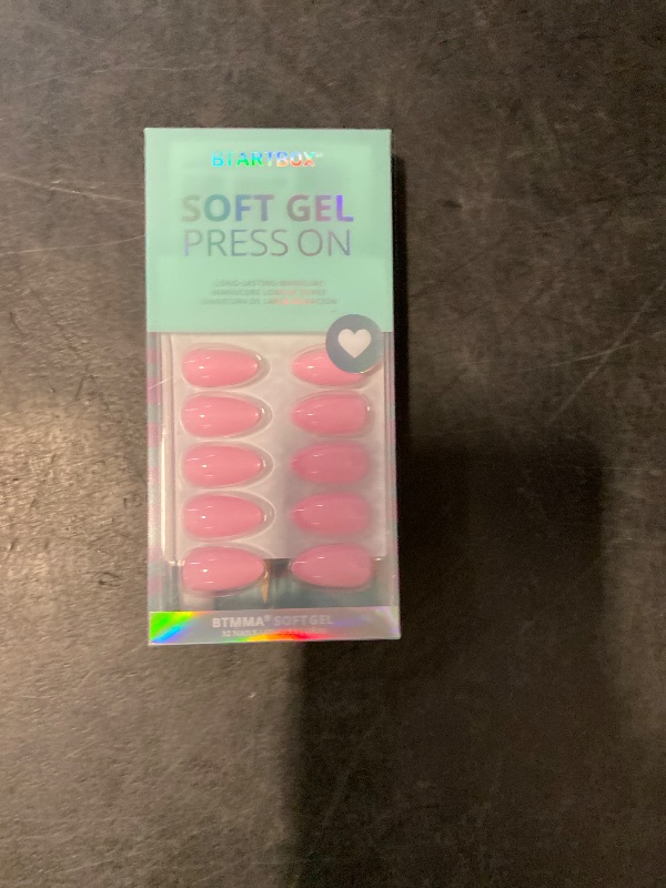 Photo 1 of BTArtbox Press On Nails Almond - Pastel Baby Pink Short Summer Press On Nails with Glue for Women, Opaque Soft Gel Glue On Nails in 16 Sizes - 32 Stick On Nails Kit, Bounce Kiss