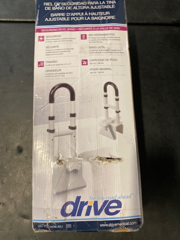 Photo 1 of Drive Medical Adjustable Bathtub Grab Bar & Bathtub Safety Rail, White