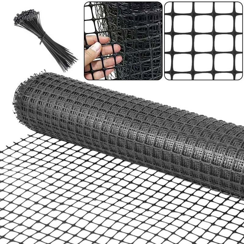 Photo 1 of Plastic Garden Fence Animal Barrier,3.28 x 66 FT Heavy Duty Hard Plastic Mesh Fencing,Reusable Safety Temporary Fence Roll with Zip Ties,Snow Fence for Pool Deer Rabbit Chicken Dog Poultry-Black