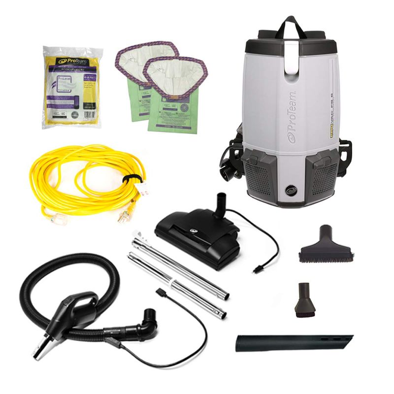 Photo 1 of ProTeam ProVac FS 6 Commercial Backpack Vacuum with Power Nozzle Tool Kit, 6 Quart, Gray