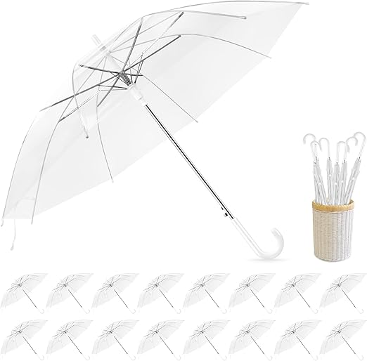 Photo 1 of 16 Pcs Clear Wedding Umbrellas, High-Visibility Transparent Rain Umbrella, Firm and Durable, Easy Operation, Large Clear Umbrella for Wedding Bride Groom Photography Golf Outdoor
