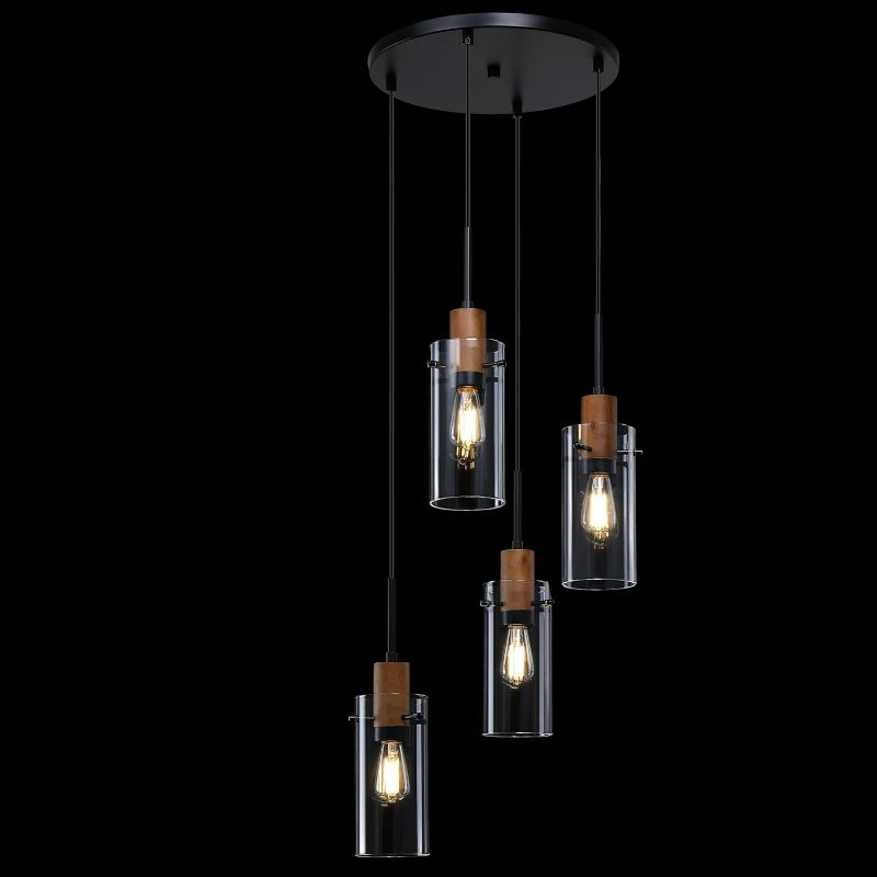 Photo 1 of 

4 Light Ceiling Light Industrial Farmhouse Fixture,Natural Wood Clear Glass Black Finish for Kitchen Island Bedroom Hallway Dining Room Entryway
