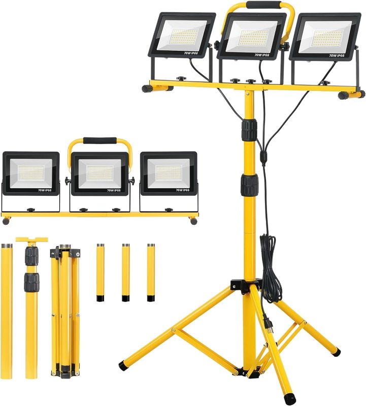 Photo 1 of LED Work Lights Worklights
21000Lumen Work Light 3 Head Portable with Stand with 16FT Cord IP66 Waterproof Tripod for Outdoor Indoor Construction Site