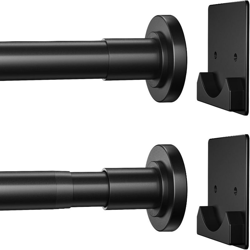 Photo 1 of Matte Black Shower Curtain Rod,1 Inch Diameter Stainless Steel Adjustable Spring Tension Rods 32 to 80",with Holders,Anti-Slip,Curtain Rods No Drilling(1 Pack)