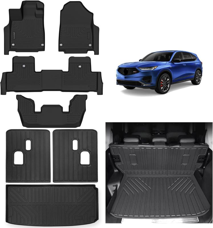 Photo 1 of Floor Mats & Trunk Mat Backrest Mat for 2022 2023 2024 2025 Acura MDX 7 Seats Model TPE All Weather Protection 3 Rows Full Set Floor Liners With Cargo Liners Covering The Backrest Accessories