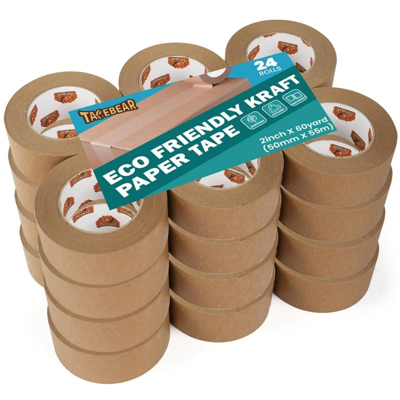 Photo 1 of Eco-Friendly Kraft Paper Tape, Biodegradable Kraft Paper Tape, Recyclable Writable Packing Tape, Non-Coated Surface for Masking, Sealing, 2inch x 60yards, 24Rolls