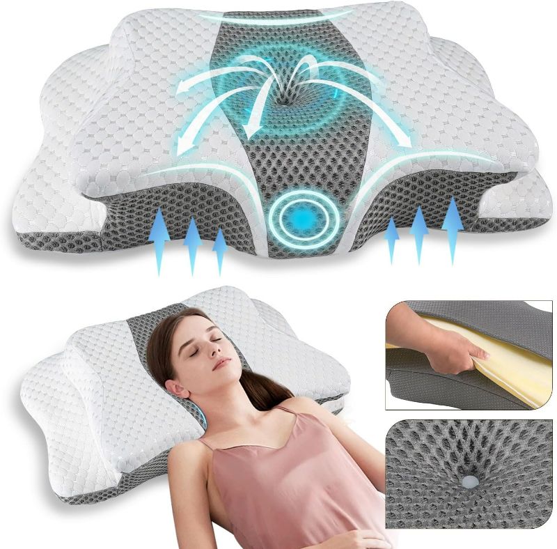 Photo 1 of Pain Relief Cervical Pillow for Neck Support,Adjustable Ergonomic Pillow Cozy Sleeping,Odorless Orthopedic Memory Foam Pillows,Contour Bed Pillow for Side Back Stomach Sleeper