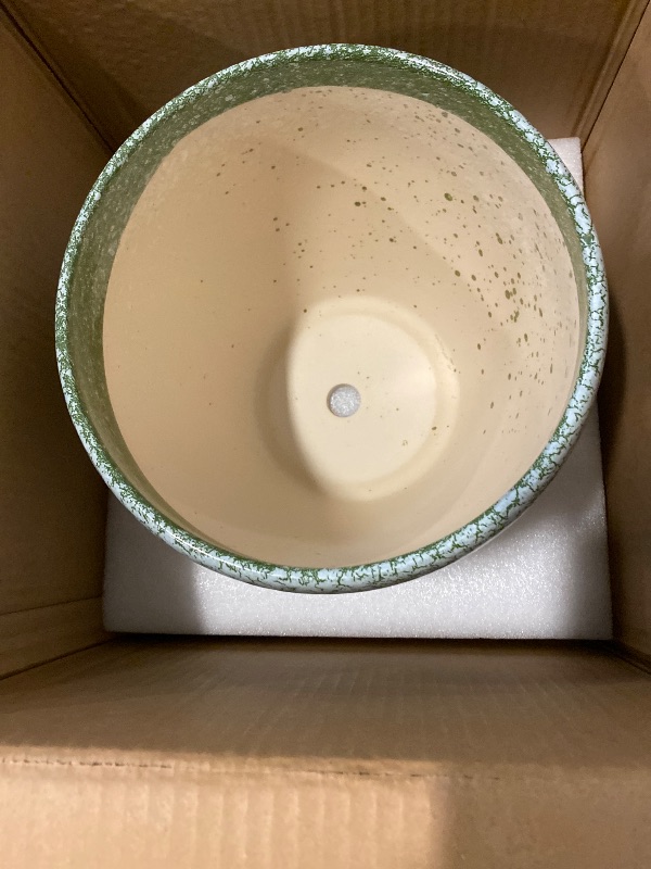 Photo 1 of 10 Inch Plant Pot - Ceramic Planters for Indoor Plants Outdoor, Large Planter with Drainage Hole and Saucer, Decorative Round Flower Pots, Garden House Decor, Gifts for Plant Lovers, Green