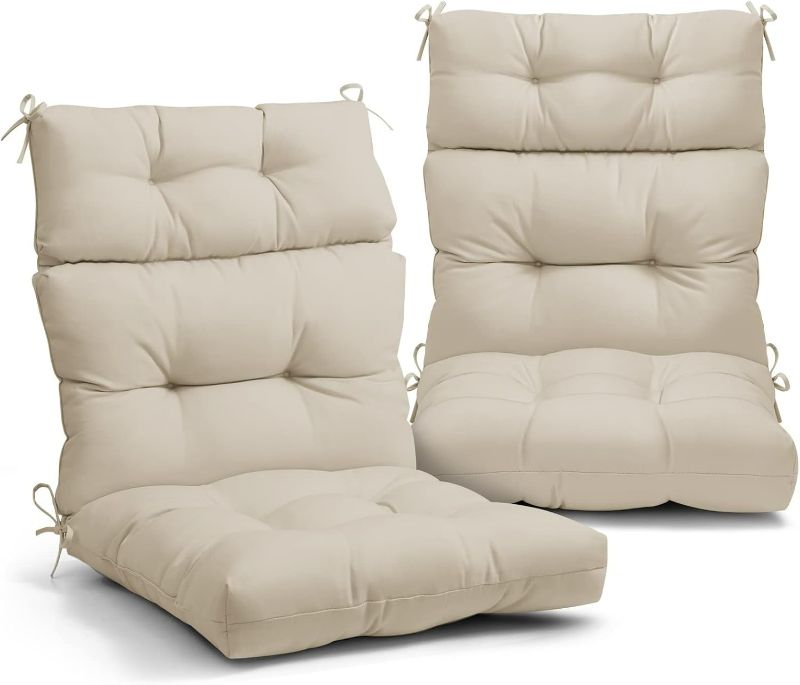 Photo 1 of EAGLE PEAK Tufted Outdoor/Indoor High Back Patio Chair Cushions, Set of 2, 46'' x 22'', Beige
