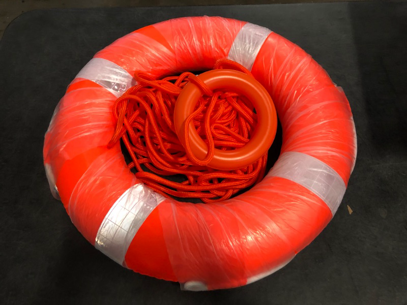 Photo 1 of 20 Inch Life Preserver Ring with Water Floating Lifesaving Rope 98.4FT Set, Swim Foam Buoy Swimming Pool Safety Throwing Ring Rope Rescue Lifeguard Wall Decoration