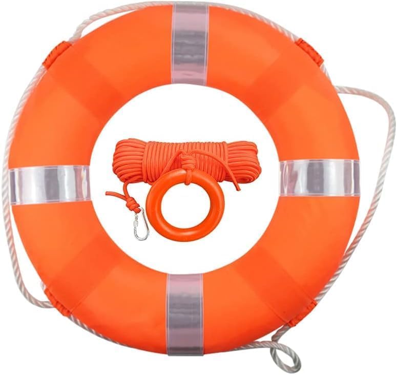 Photo 1 of 20 Inch Life Preserver Ring with Water Floating Lifesaving Rope 98.4FT Set, Swim Foam Buoy Swimming Pool Safety Throwing Ring Rope Rescue Lifeguard Wall Decoration