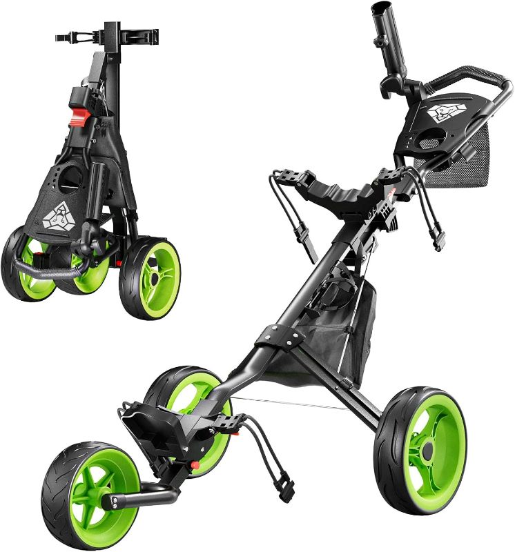 Photo 1 of Alllion Golf Push Cart 3 Wheel, Golf Cart Foldable, Multiple Functions Golf Bag Cart for All Ages with Adjustable Handle - Lightweight & Easy Fold Design for Easy Transportation - 12lbs