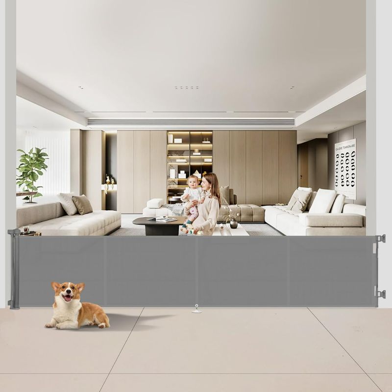 Photo 1 of Upgraded 200 inch Retractable Baby Gates Extra Wide with Reinforced Strip Design to Prevent Crawling Through, 37" Tall, 200" Wide Outdoor Retractable Gates, 16 FT Retractable Garage Gate