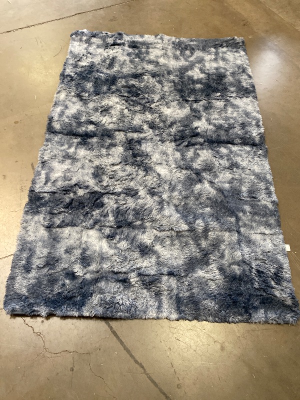 Photo 1 of Hutha 5x8 Large Area Rugs for Living Room, Super Soft Fluffy Modern Bedroom Rug, Tie-Dyed Blue Grey Indoor Shag Fuzzy Carpets for Girls Kids Nursery Room Home Decor