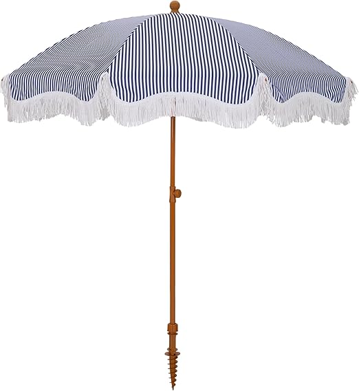 Photo 1 of HERA'S PALACE 7ft Heavy Duty Beach Umbrella with Sand Anchor, Fringe Umbrella for Sand, UV 50+, Patio Umbrella with Tilt Pole for Garden Pool Backyard