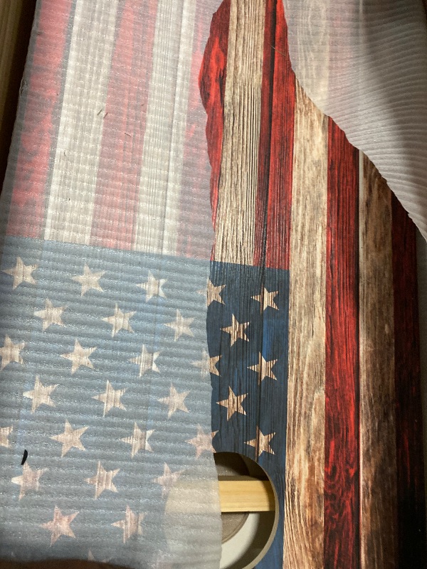 Photo 1 of TIANNBU Cornhole Toss Game Set USA Flag Design Solid Wood Cornholes Boards with 8 Corn Hole Bean Bags for Outdoor, Family, Backyard Games