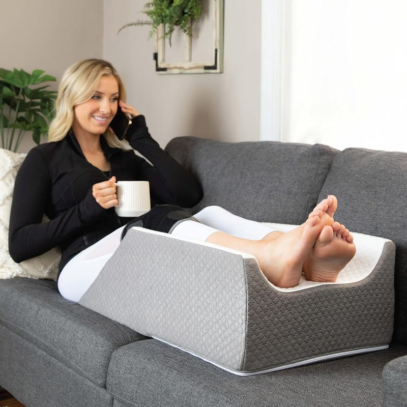 Photo 1 of Kolbs Double Leg Elevation Pillow | Post Surgery Leg Pillow | Stylish Chic Jacquard Cover