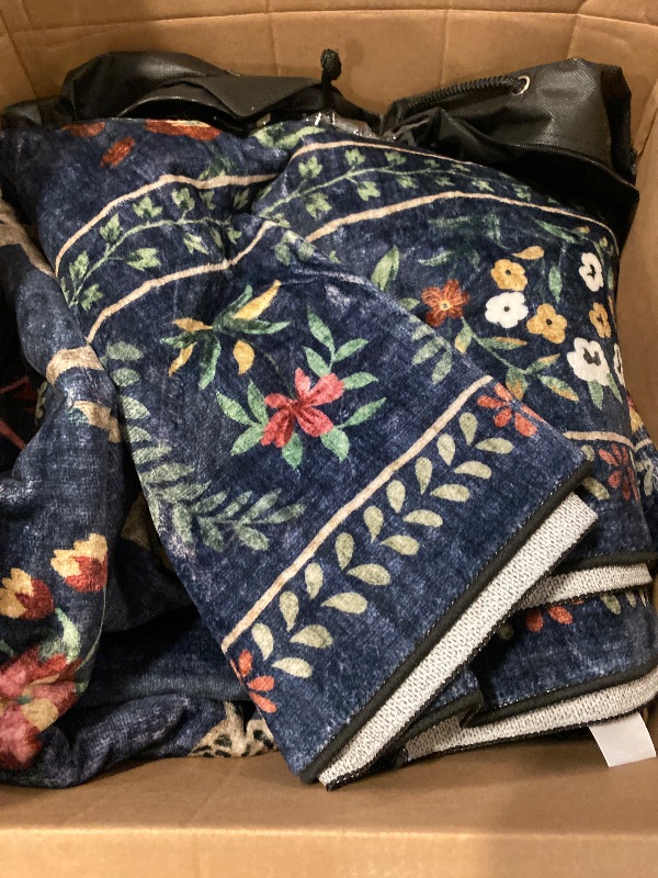 Photo 1 of Area Rugs 8x10 Rug for Living Room Clearance Washable Boho Area Rug Non Slip Floral Animal Vintage Low Pile Large Rug for Living Room, Bedroom, Farmhouse, Dining Room, Kids Playroom (Blue)