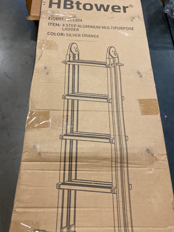 Photo 1 of HBTower A Frame 4 Step Extension Ladder, 17 Ft Multi Position Ladder with Removable Tool Tray and Stabilizer Bar, 330 lbs Capacity Telescoping La dder for Household and Outdoor Work (Orange,17FT)