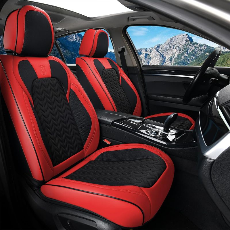 Photo 1 of Coverado Car Seat Cover, Front Seat Cover, 2PCS Car Seat Protector, Seat Covers for Cars, Breathable Faux Leather Car Seat Cushion, Car Seat Protector, Red Car Seat Covers Winter Fit for Most Vehicles