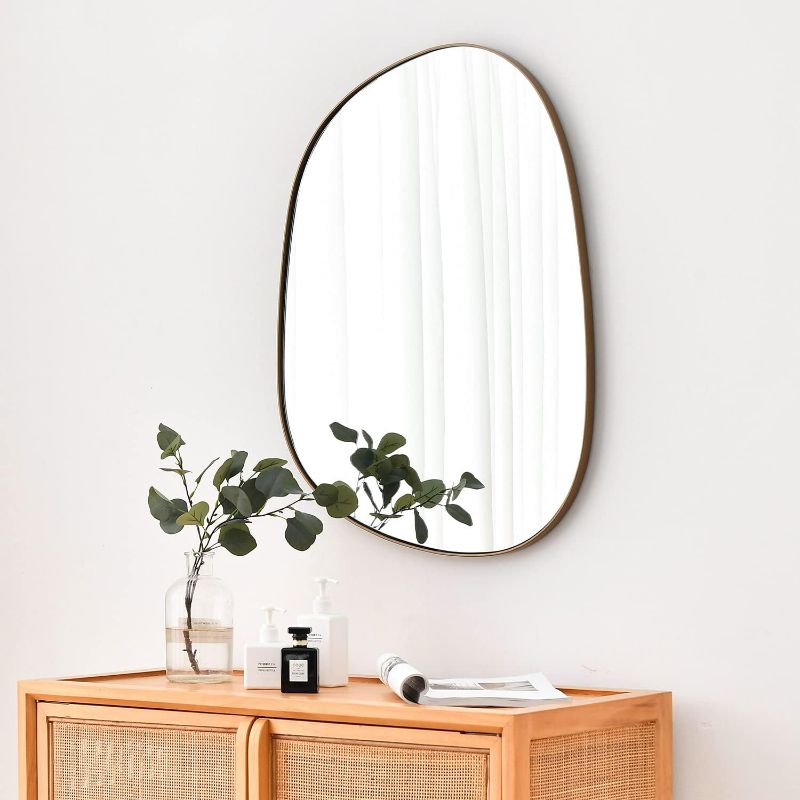 Photo 1 of Asymmetrical Mirror for Wall Decor 21"*27", Modern Brass Framed Wall Mirror for Living Room Bathroom Bedroom Entryway ELE-STOU-0065G