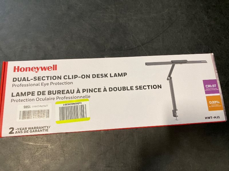 Photo 1 of Honeywell LED Desk Lamp with Clamp - HJ1 Sunturalux Eye-Caring Clip on Lights for Home Office, 1200LM Clamp Lamp 4 Color Modes Stepless Dimming Task Desk Light for Working Black
