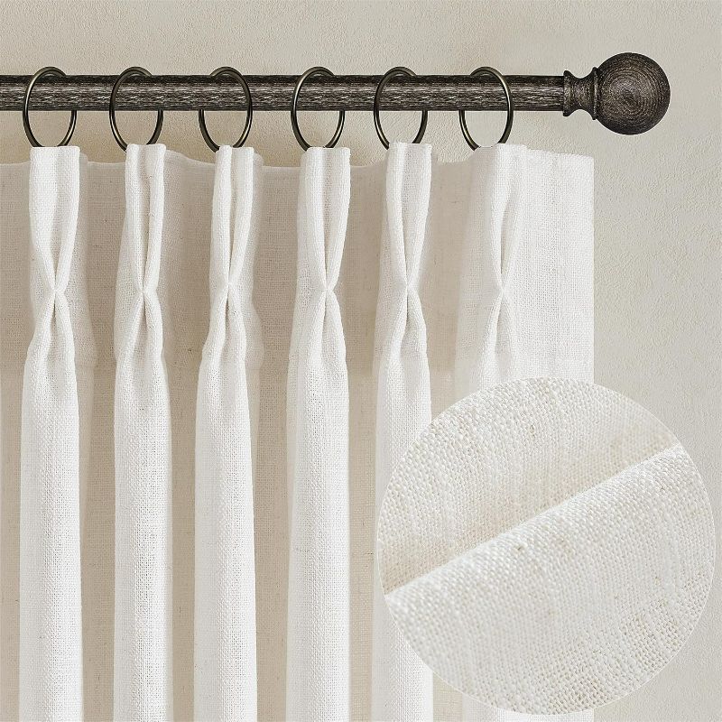 Photo 1 of Natural Pinch Pleated Linen Curtains 84 Inch Length 2 Panels for Living Room Bedroom Textured Cream Ivory Birch Semi Sheer Boho Neutral Back Tab Pinch Pleat Hooks Rings Window Curtain 84 Inches Long
