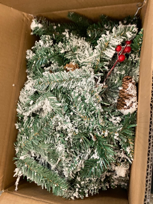 Photo 1 of 9ft Christmas Garland with Lights,Lighted Norfolk Pine Garland for Mantle,Prelit Real Touch Artificial Green Christmas Winter Garland with Large Burgundy Velvet Bow for Indoor Outdoor Decor