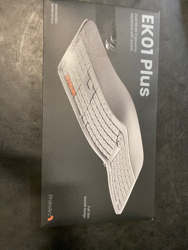 Photo 1 of ProtoArc Backlit Bluetooth Ergonomic Keyboard, EK01 Plus Full Size Wireless Split Keyboard with Dual Bluetooth and USB, Cushioned Wrist Rest, Rechargeable, for Windows/Mac/Android, White and Silver