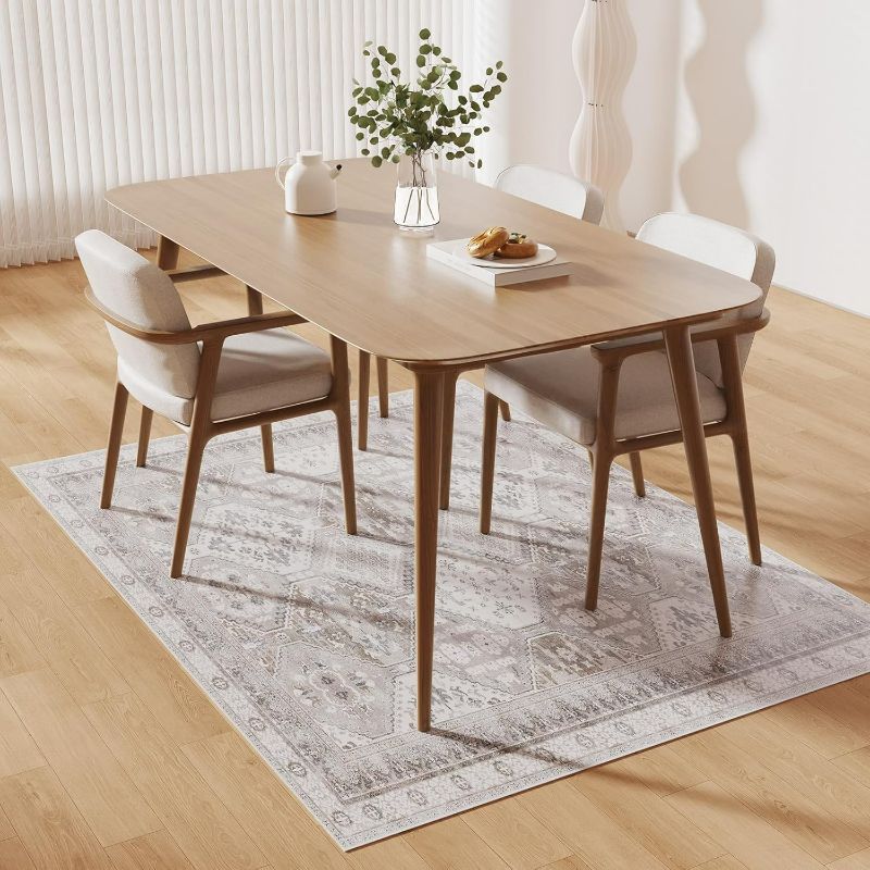 Photo 1 of Floor Mat for Home 5×7ft, Easy Clean Plastic Rug-Like Pattern Area Mat for Living Room, Waterproof Vinyl Area Rug for Under Kitchen Table, No Slip Soft Vintage Rug for High Traffic Area (White)