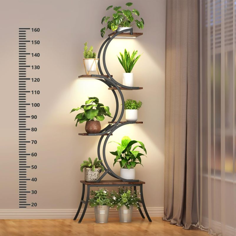 Photo 1 of Indoor Plant Stand with Grow Lights 63 Inch Large Tall Planting Pots 6-Tier Metal Corner Flower Shelf Small Plant Rack Home Decor Display