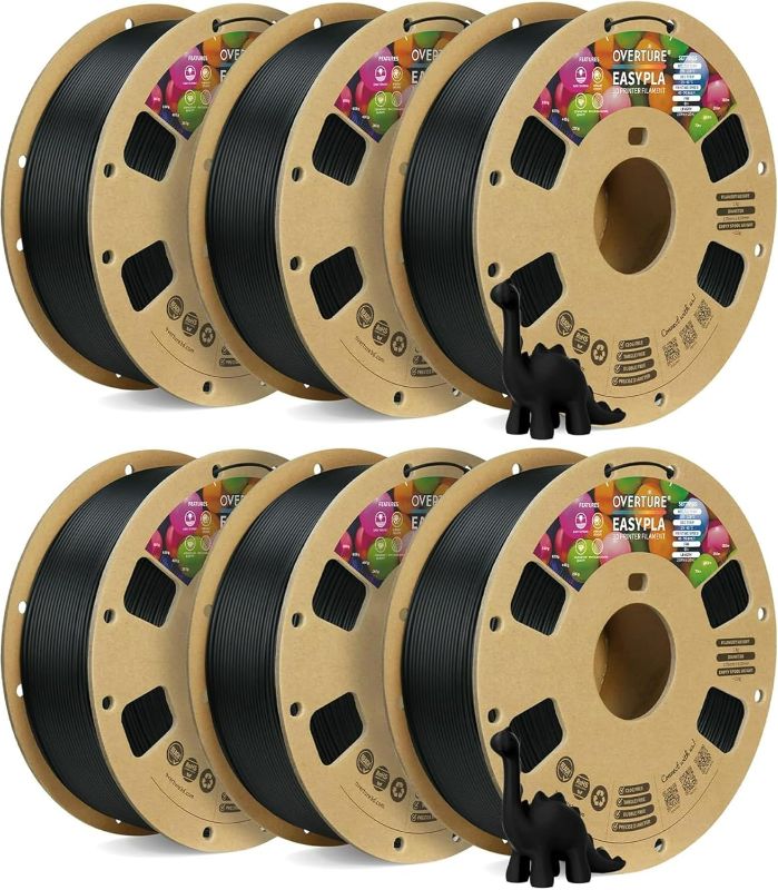 Photo 1 of OVERTURE 6KG Bundle Easy PLA 1.75mm 3D Printer Filament, 6 Pack 1kg Spool (2.2lbs), Dimensional Accuracy +/- 0.02mm, Fit Most FDM Printe (Easy Black*6)